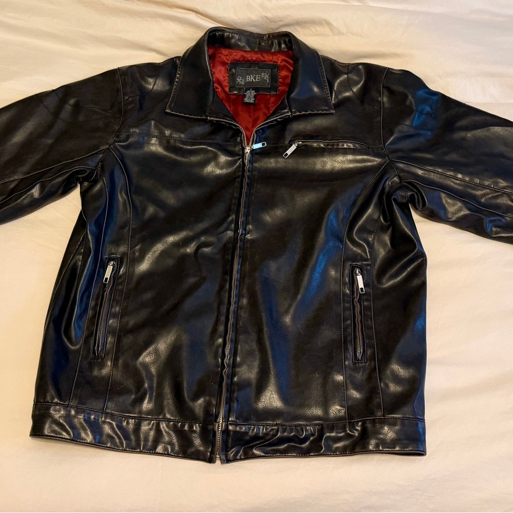BKE Black/Brown Vintage Style Faux Leather Jacket